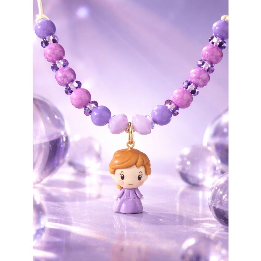 NWOT -Toddler/Girls Adjustable Beaded Necklace with Girl Pendant - Purple 10-14”